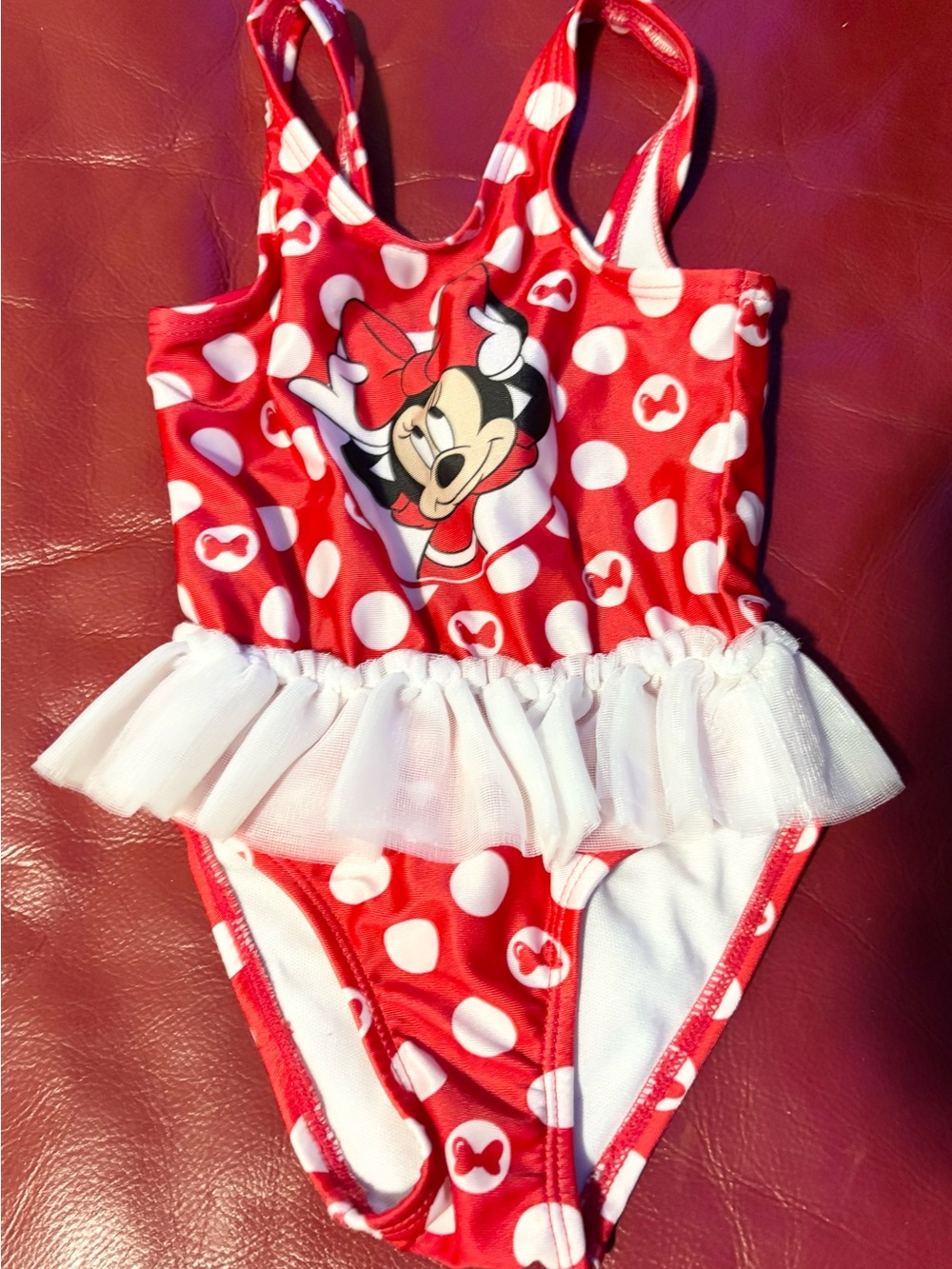 Disney Red and White Minnie Mouse Polka Dot One-Piece Swimsuit with Tulle